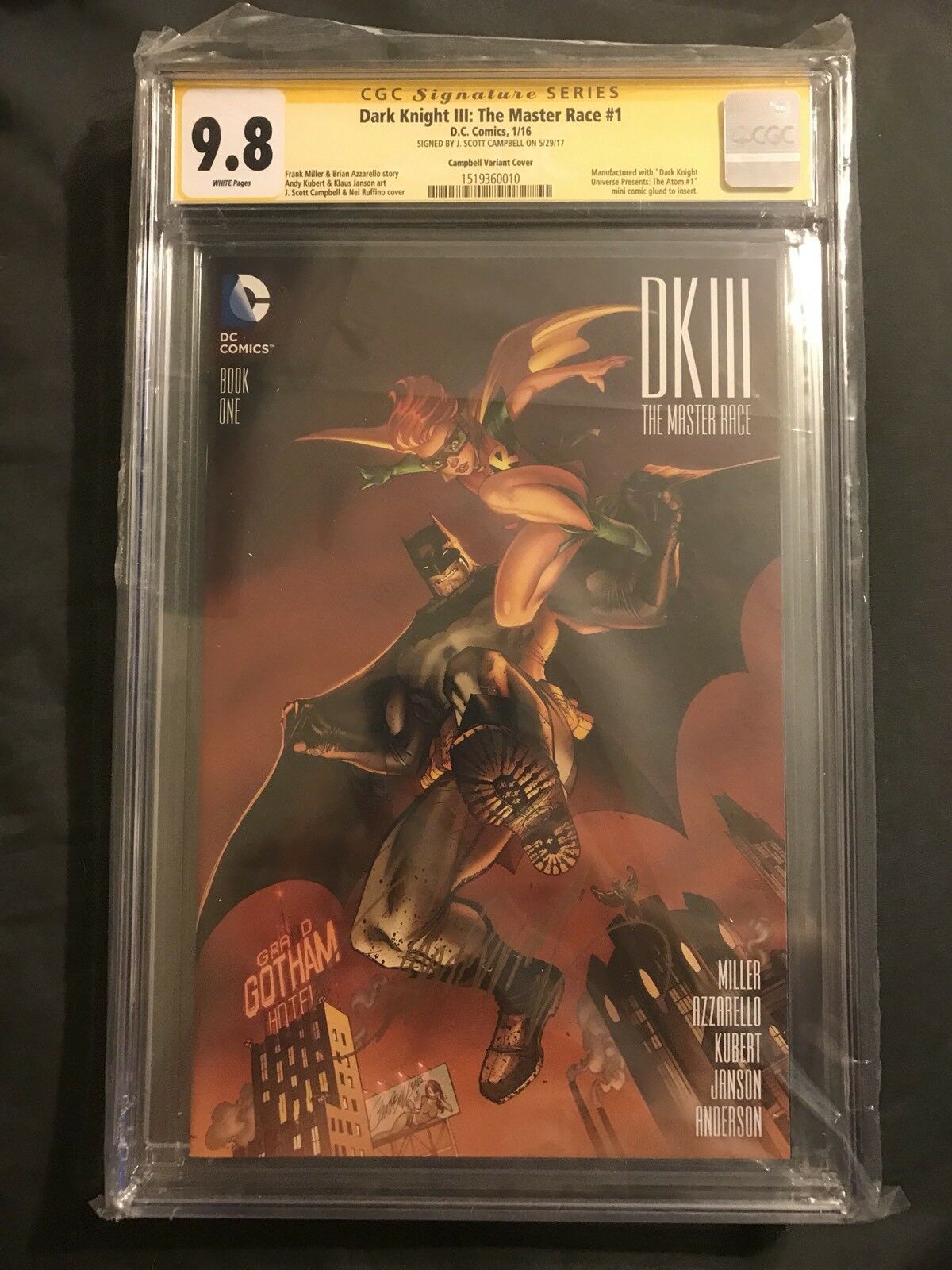 DKIII The Master Race #1 CGC SS 9.8 Signed J Scott Campbell Exclusive Batman
