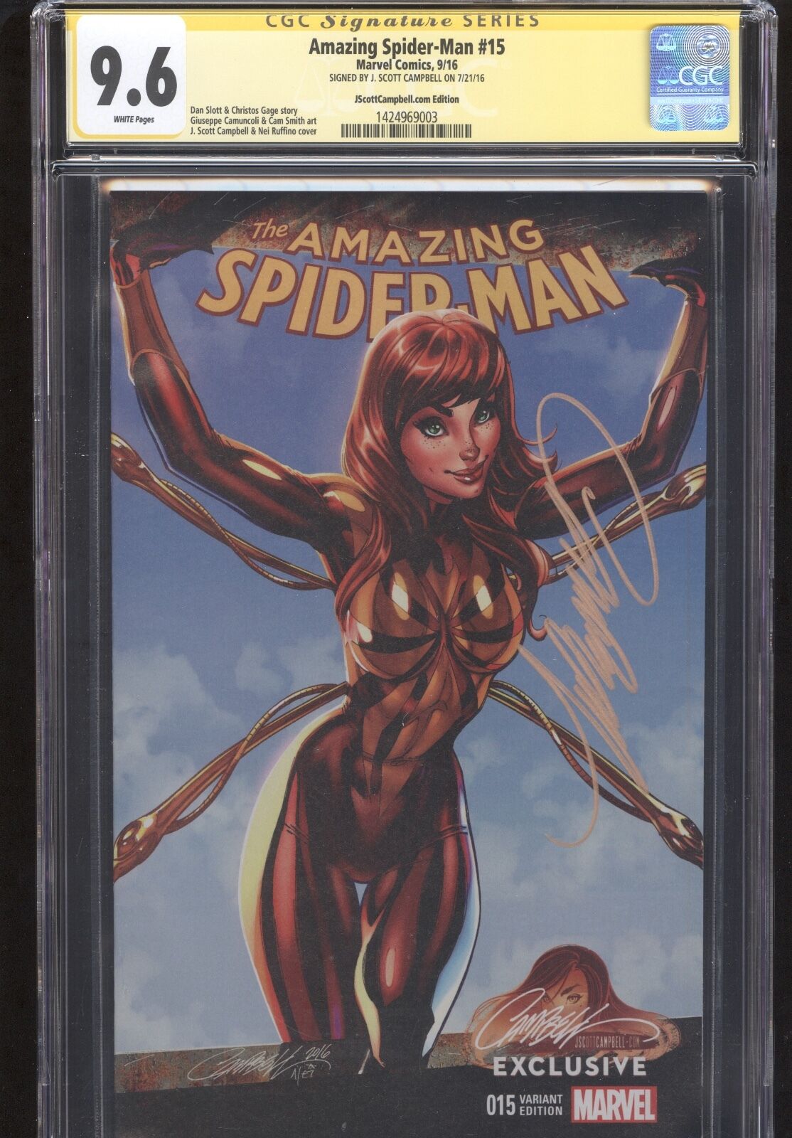 Amazing Spider Man #15 Signed J Scott Campbell CGC 9.6 NM+ 1st MJ Iron Spider