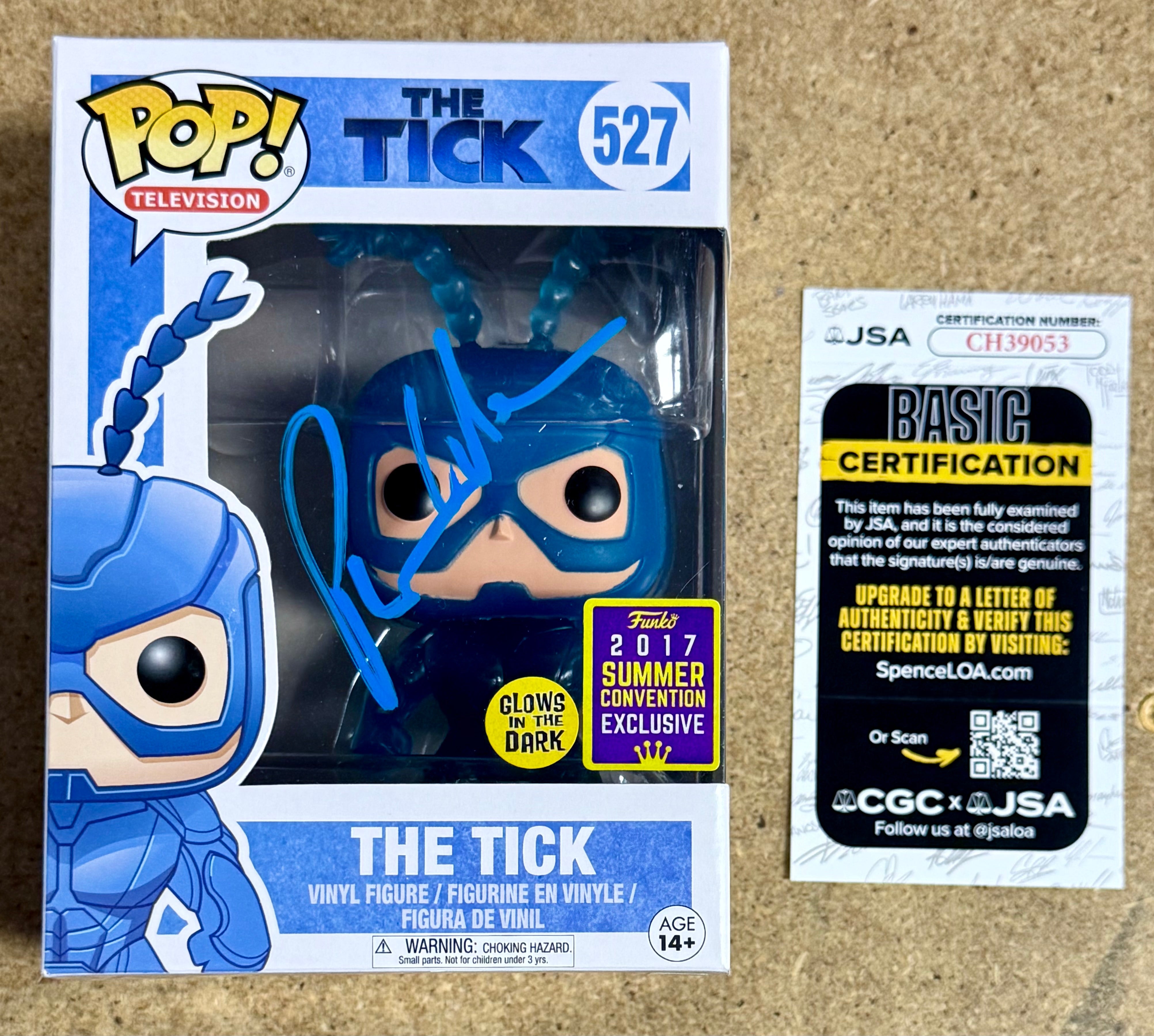Patrick Warburton Signed The Tick Funko Pop! #527 SDCC 2017 Glow Summer Exclusive With JSA COA