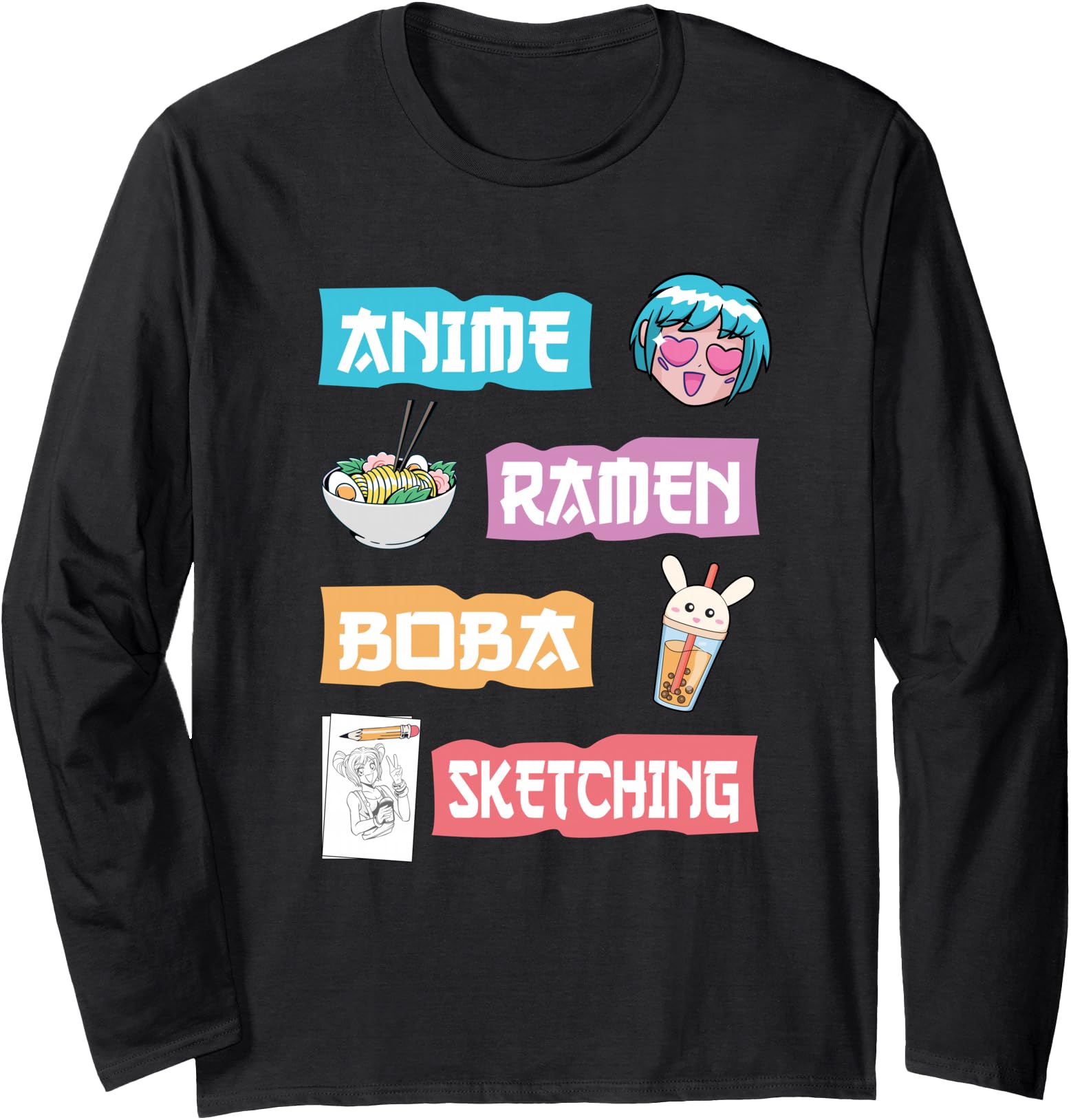 Anime Ramen Boba Sketching - Kawaii Anime Lover Merch Gift Long Sleeve