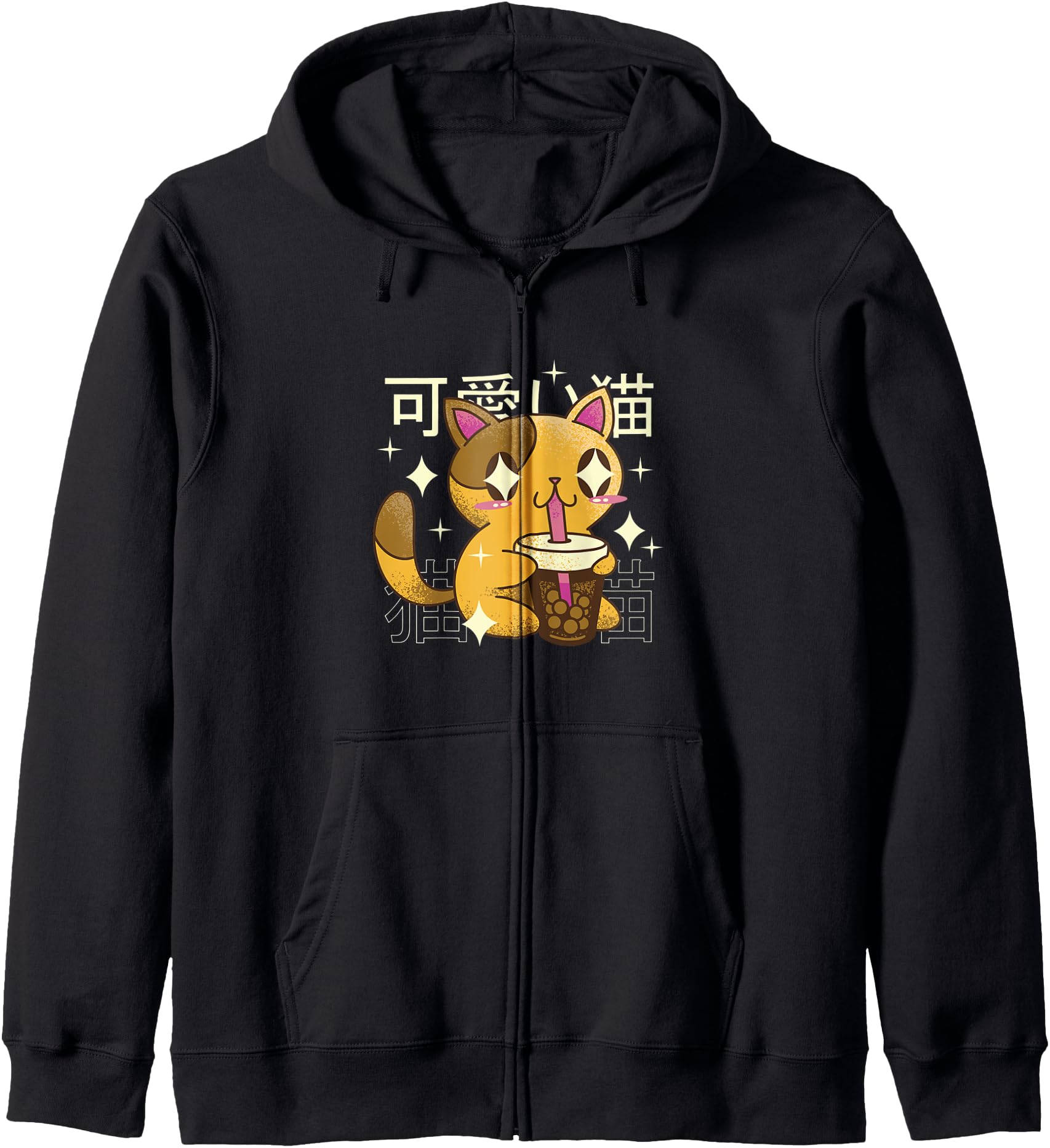 Boba Cat Kawaii Anime Japanese Food Girls Official Teenager Zip Hoodie