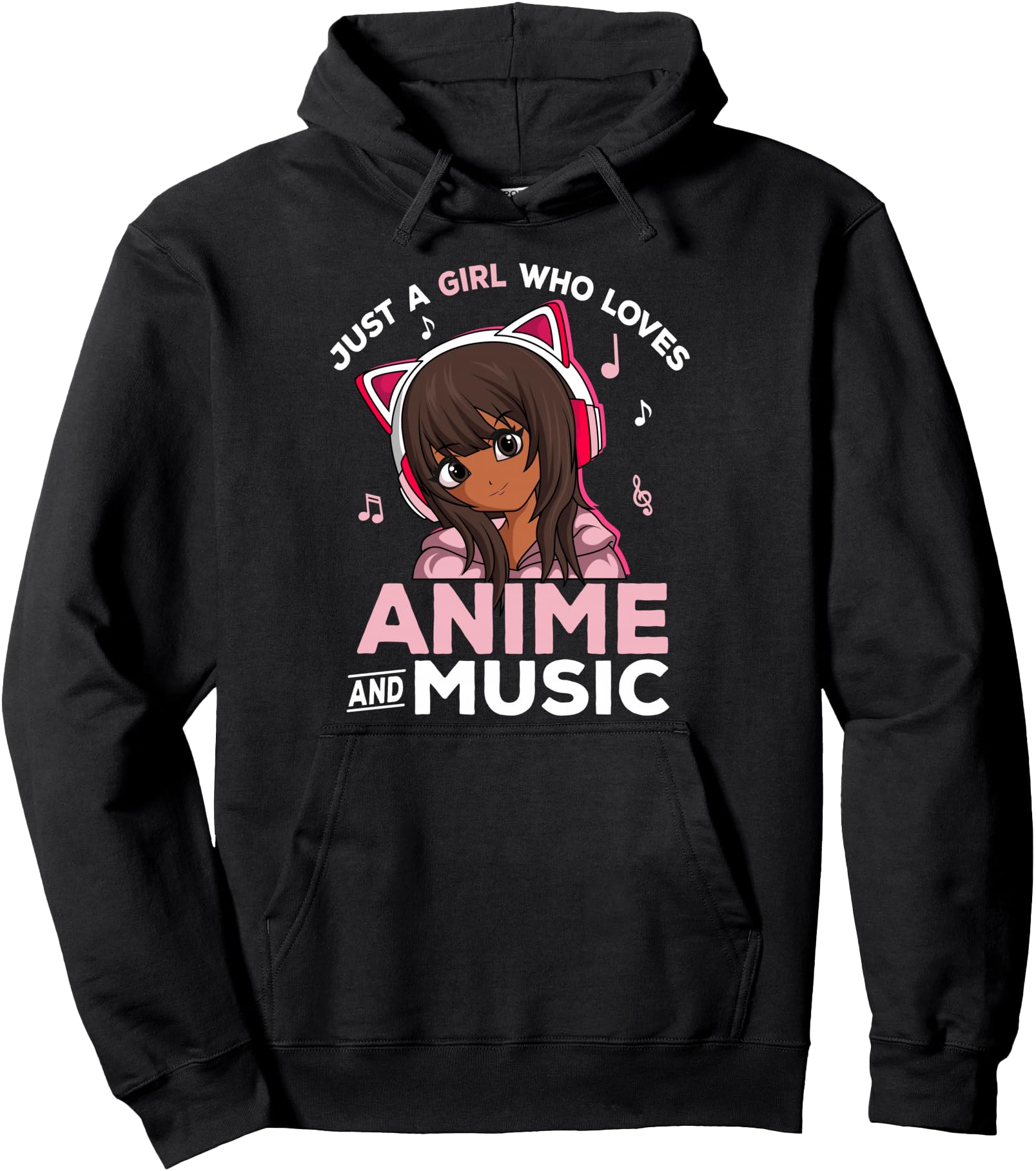 Just A Girl Who Loves Anime and Music Black Girl Anime Merch Pullover Hoodie