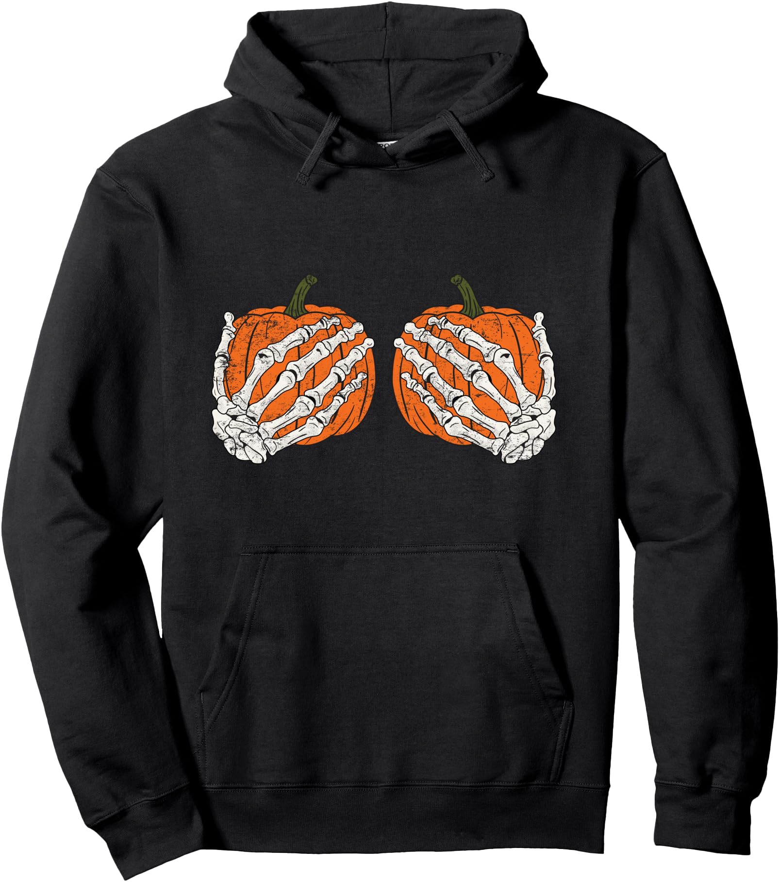 Pumpkin Boobies Skeleton Hands Adult Women's Funny Halloween Pullover Hoodie