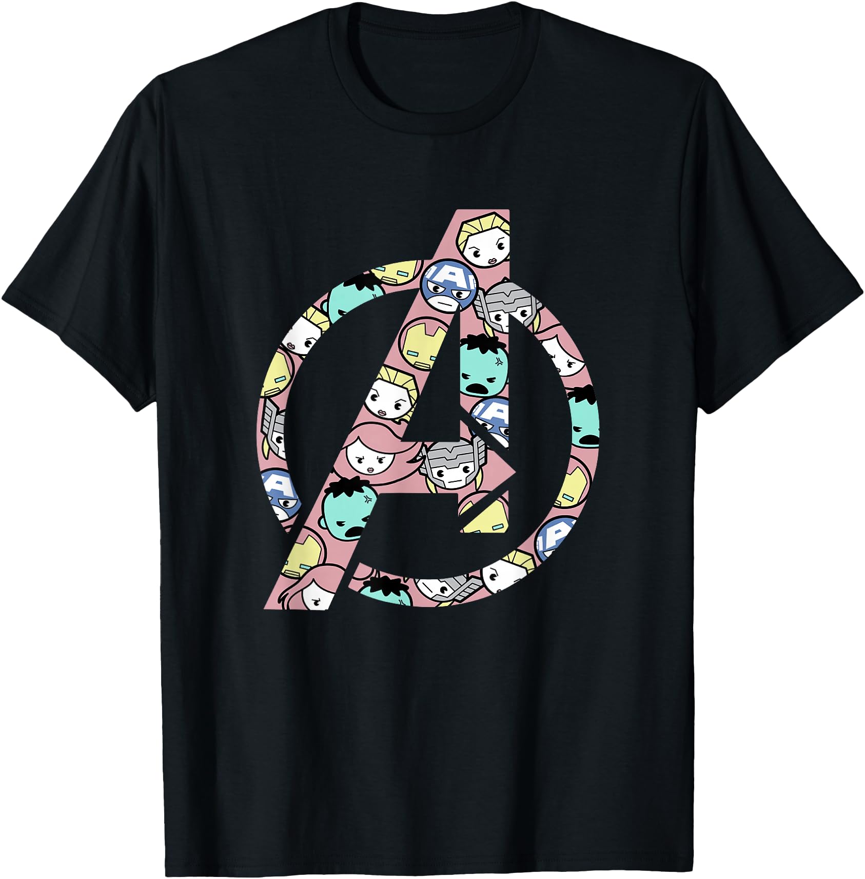 Marvel Kawaii Multiple Chibi Hero Faces Retro Avengers Logo