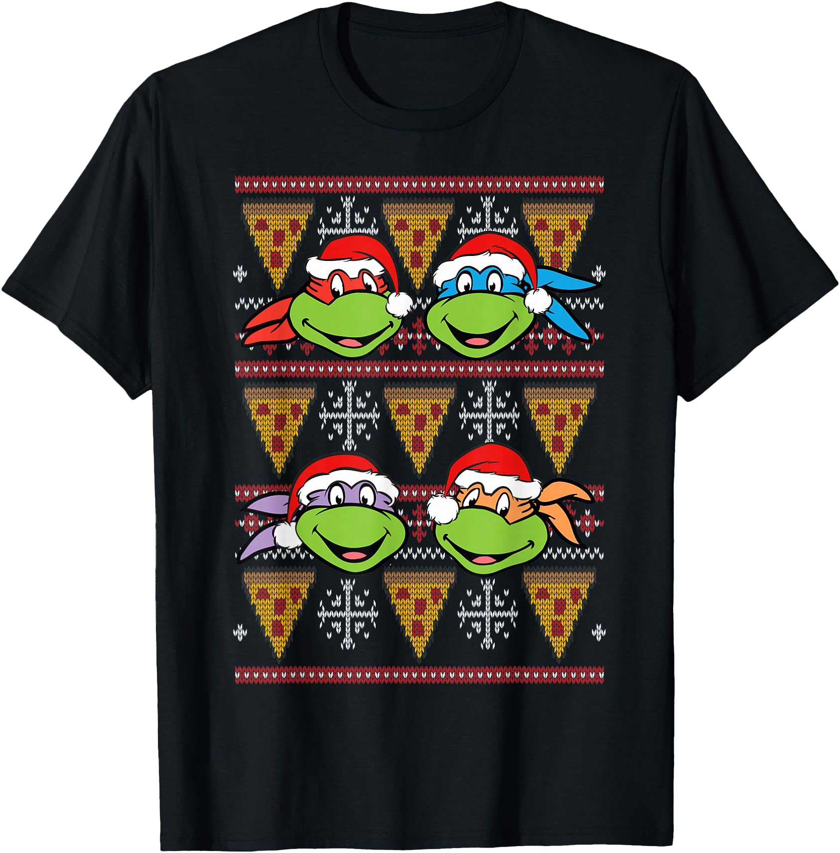 Xmas Ugly Sweater Design Tmnt Heads And Pizza