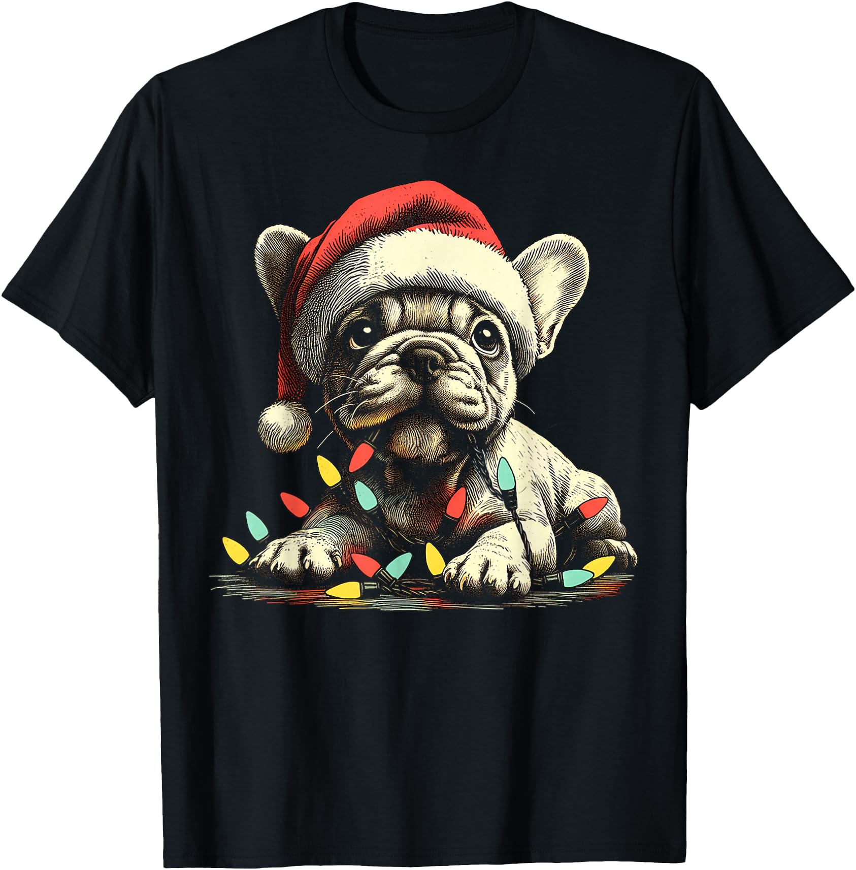 French Bulldog Chew Christmas Light Frenchie Xmas Holiday T-Shirt for Men Women