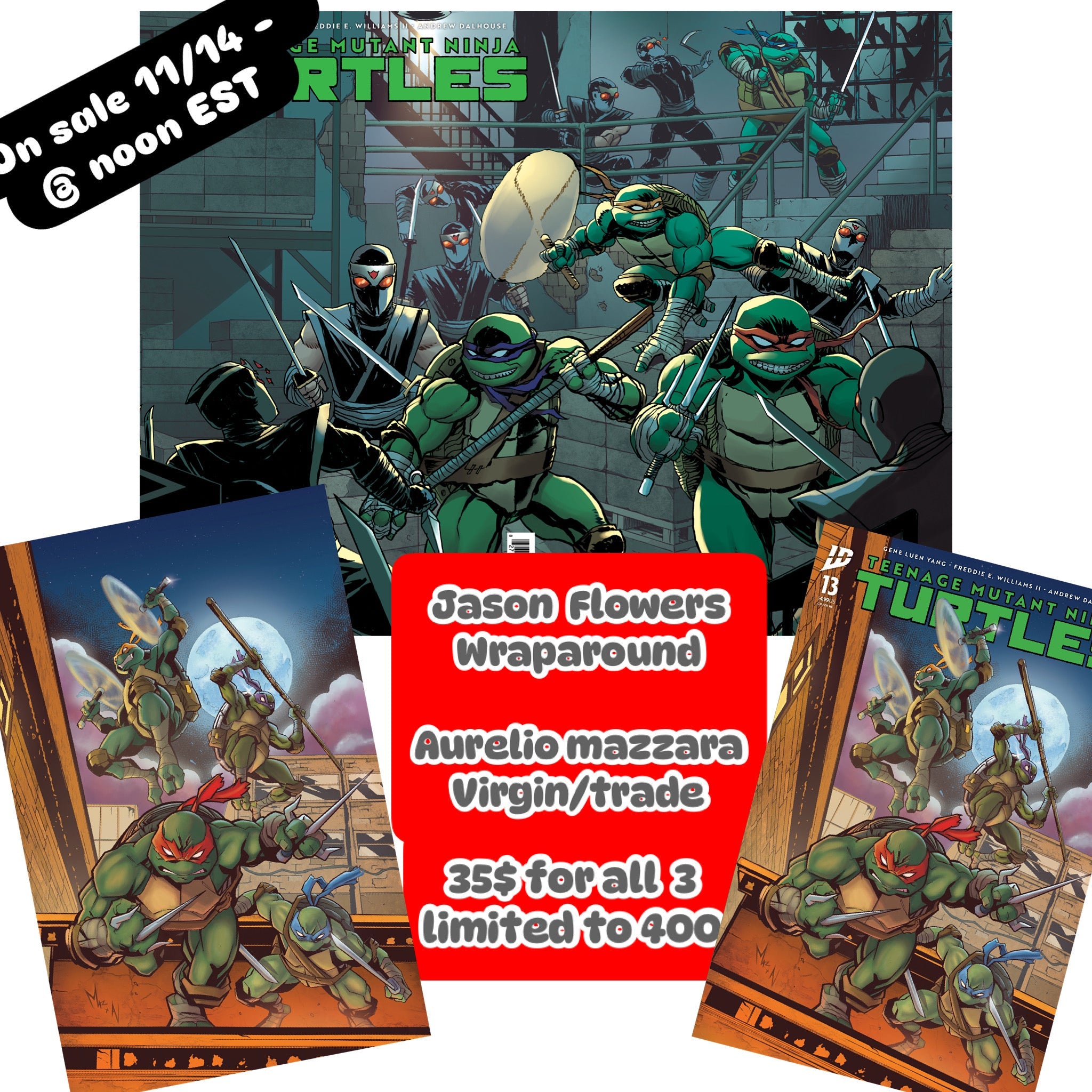 Teenage Mutant Ninja Turtles #13  Aurelio Mazzara Virgin/Trade + Jason Flowers Black Saber Exclusive