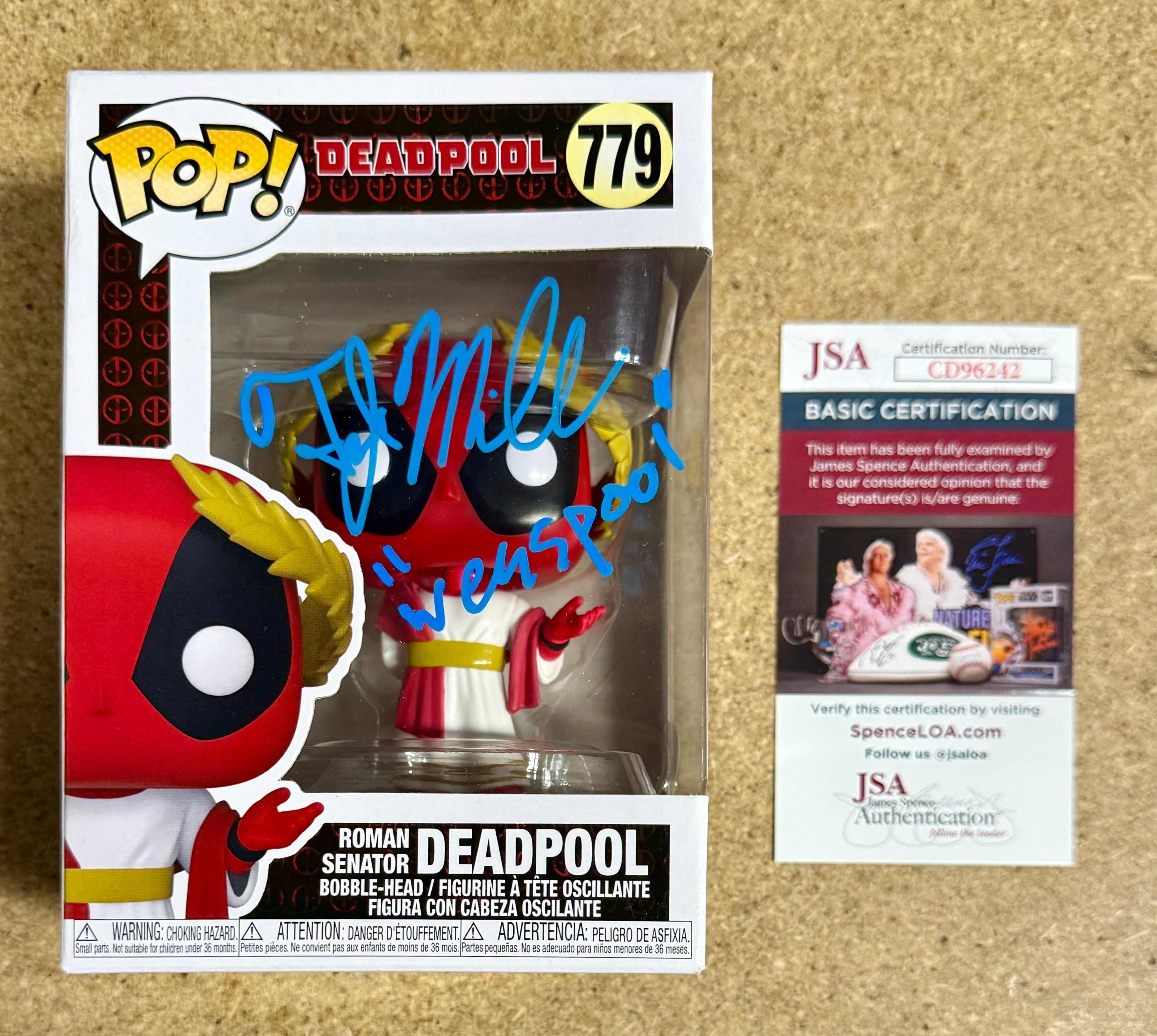 TJ Miller “Weasel” Signed Roman Senator Deadpool Funko Pop #779 With JSA COA