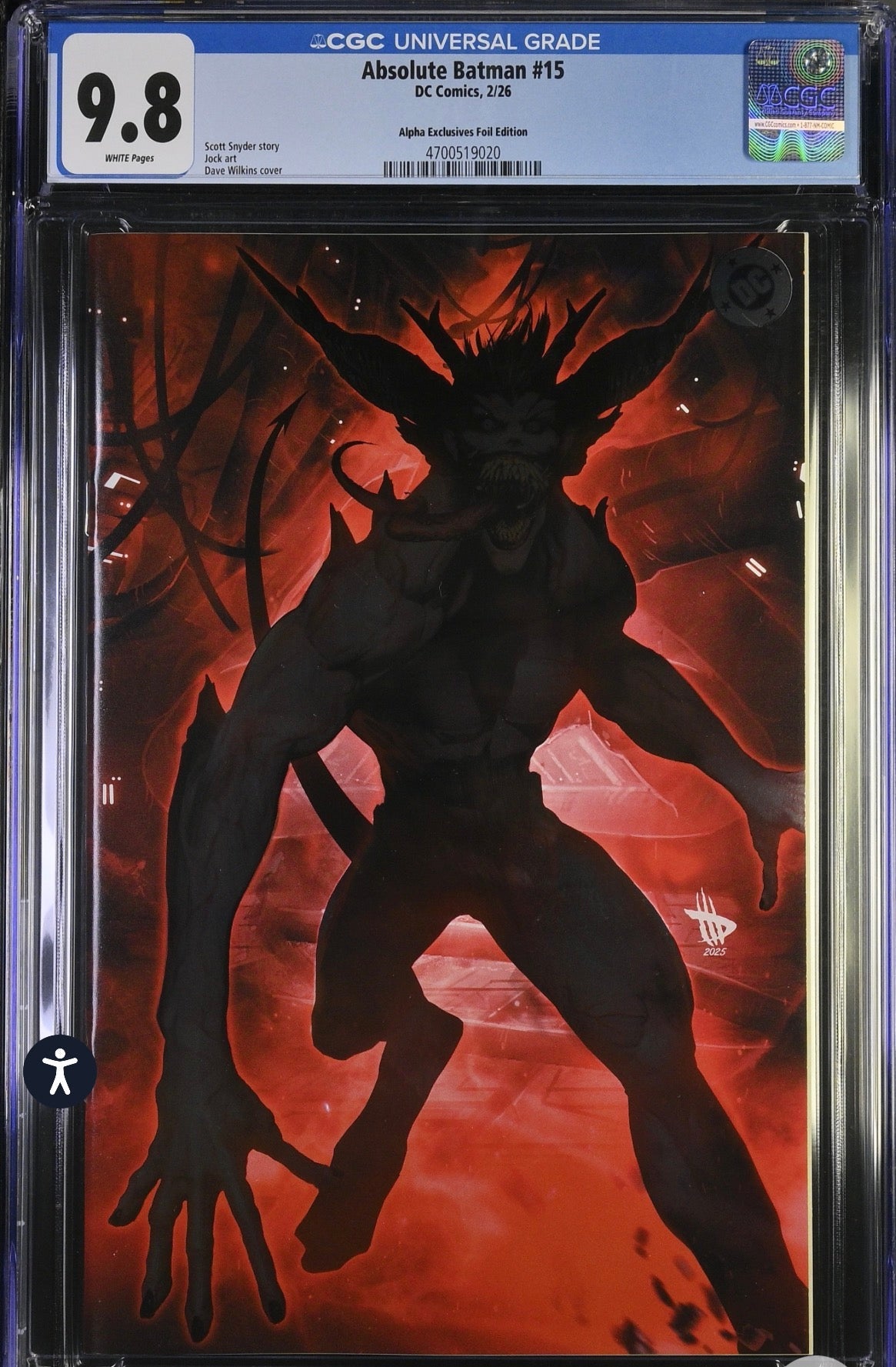 CGC 9.8 ABSOLUTE BATMAN #15 Dave Wilkins (1st Absolute Joker) FOIL