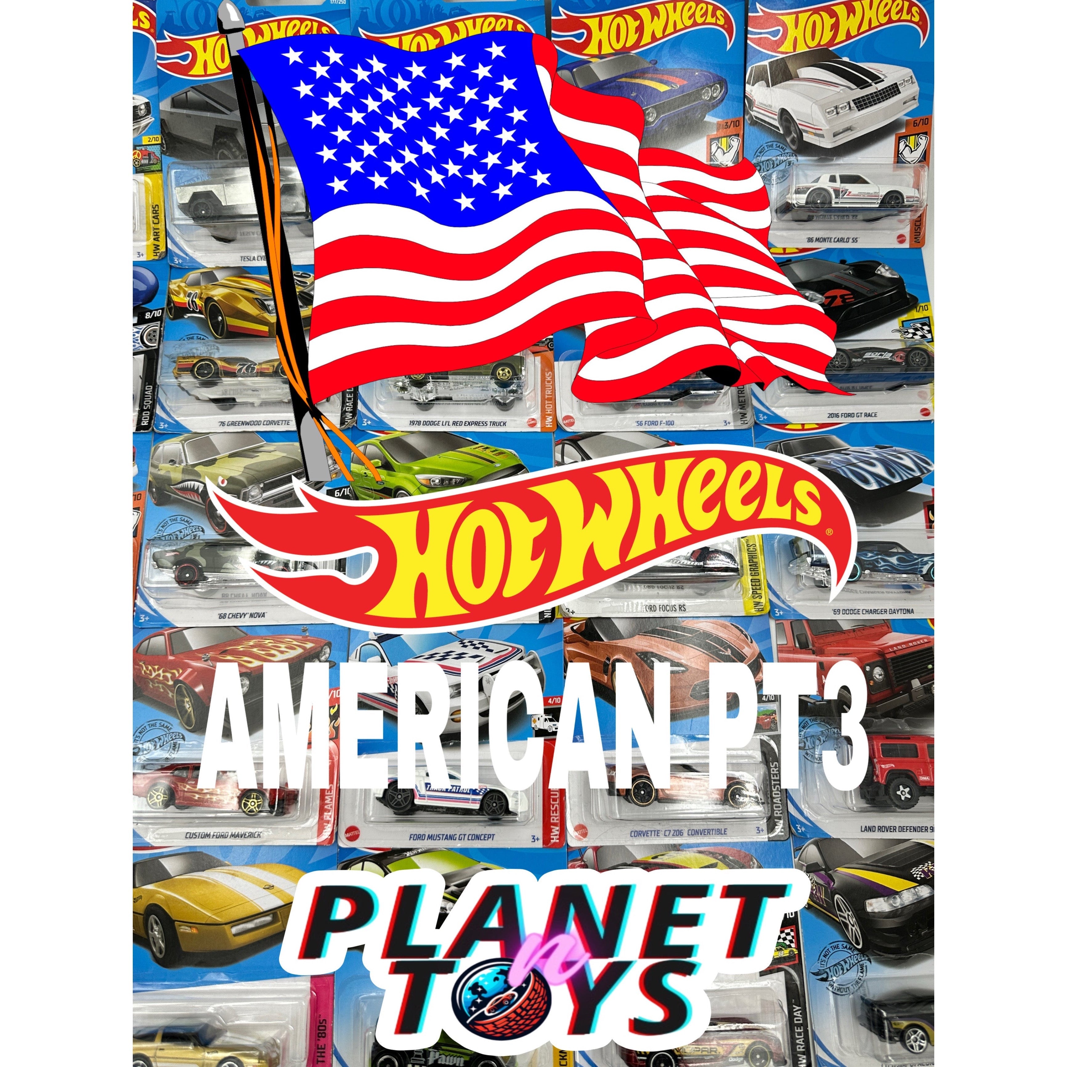 Hot Wheels American Power (V3)1:64 Diecast Assorted (Ford, Chevy, Dodge, Mustang, Corvette, GMC, Jeep, Merc, Camaro)