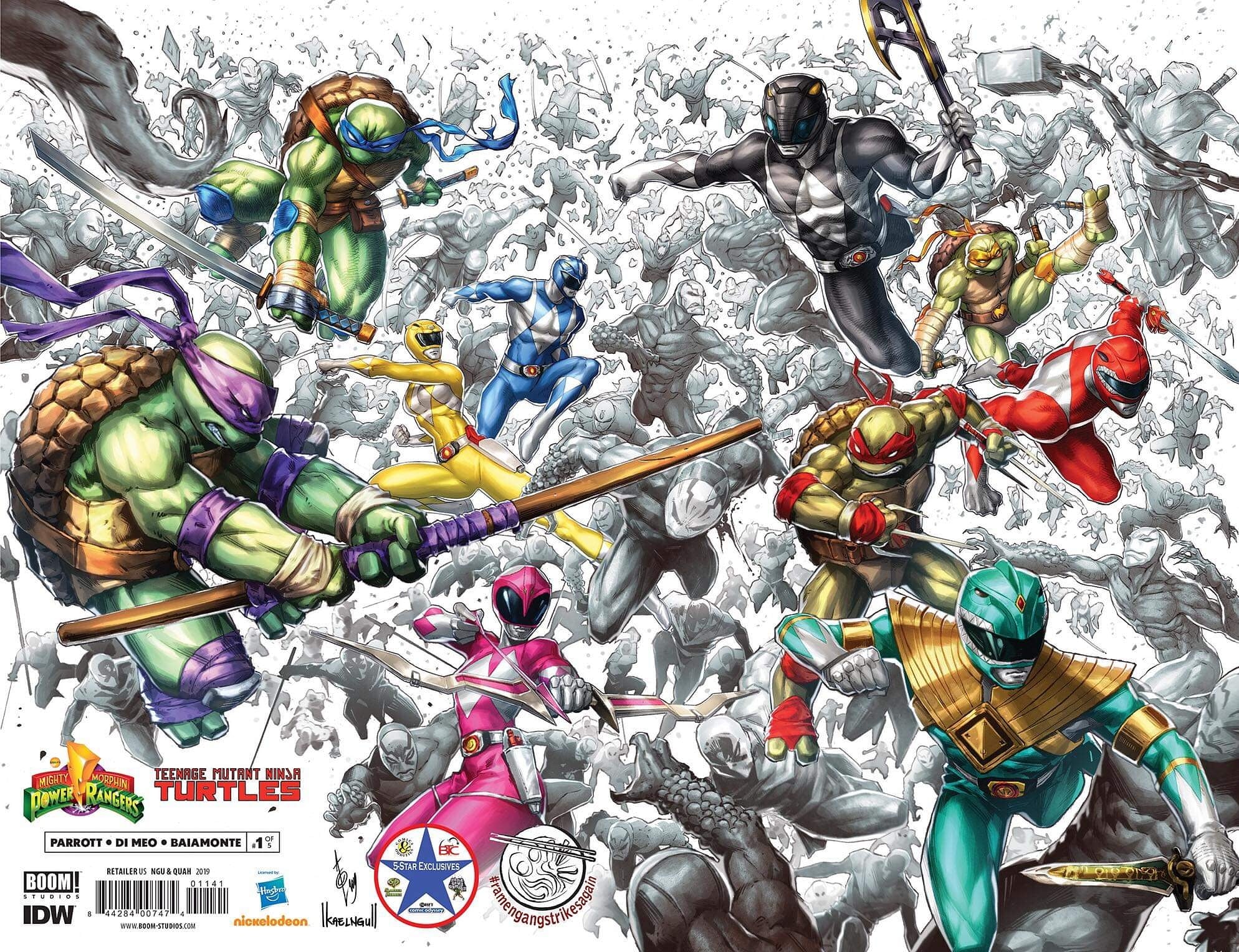 POWER RANGERS TEENAGE MUTANT NINJA TURTLES #1 SSCO 5 STAR QUAH + NGU VIRGIN WRAPAROUND JAM VARIANT 2019