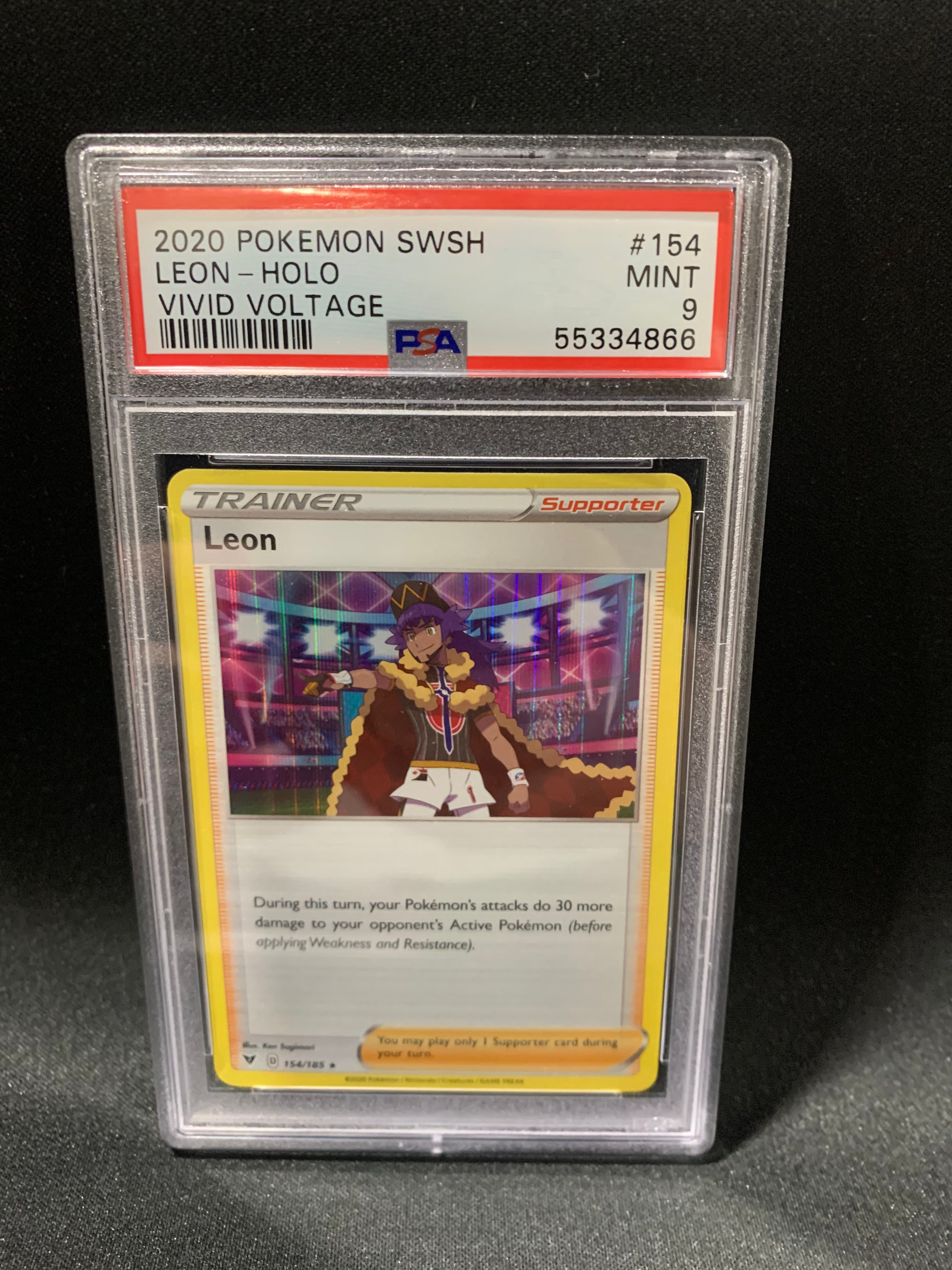 2020 POKEMON SWORD & SHIELD VIVID VOLTAGE LEON-HOLO #154 - PSA MINT 9