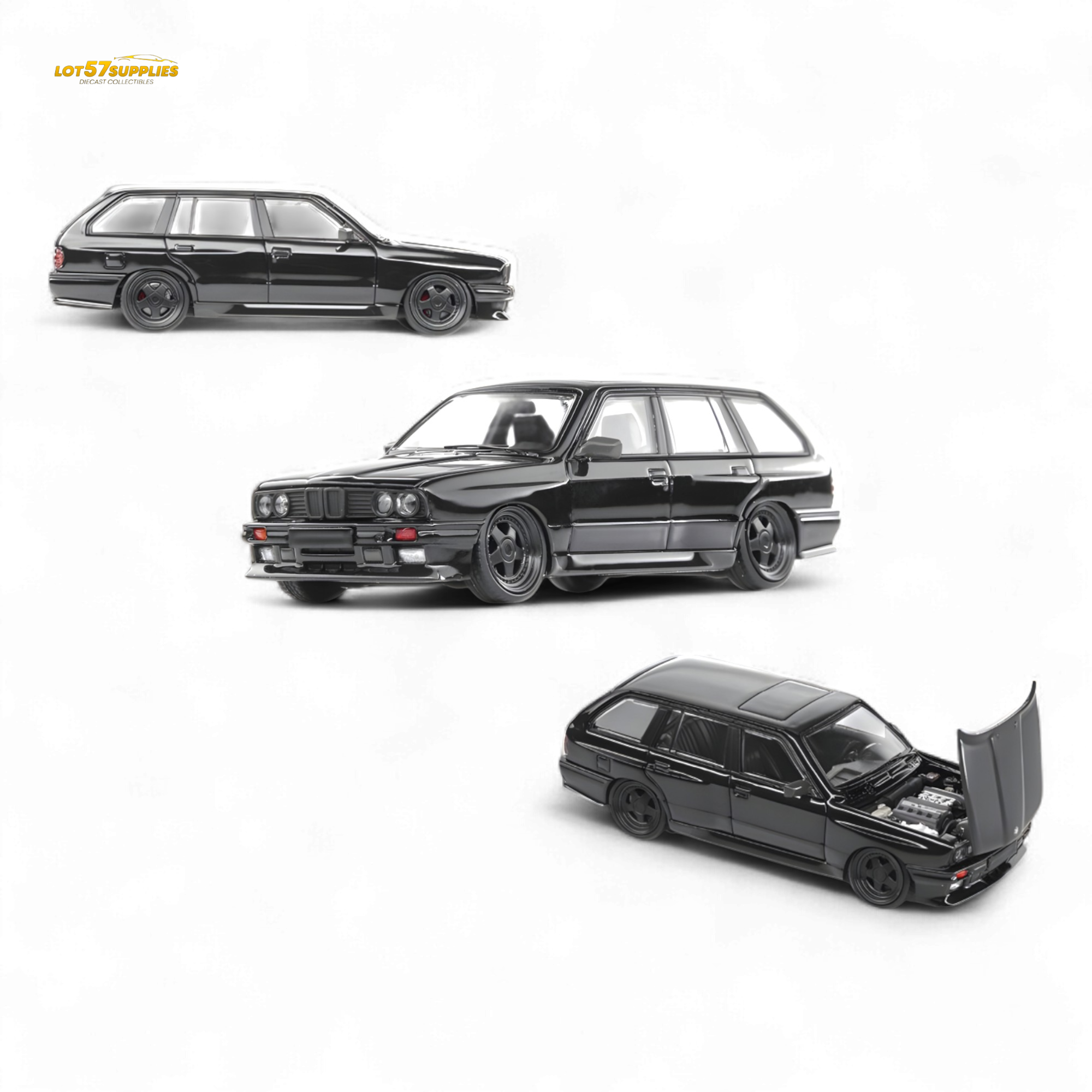 Mortal BMW E30 Crock - Openable Hood - Cambered in Full Black 1:64