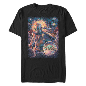 Men's Star Wars Mando Child Razor Painty Stars T-Shirt