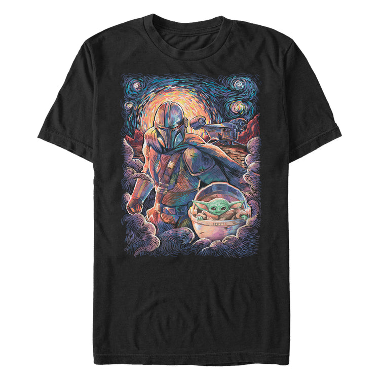 Men's Star Wars Mando Child Razor Painty Stars T-Shirt