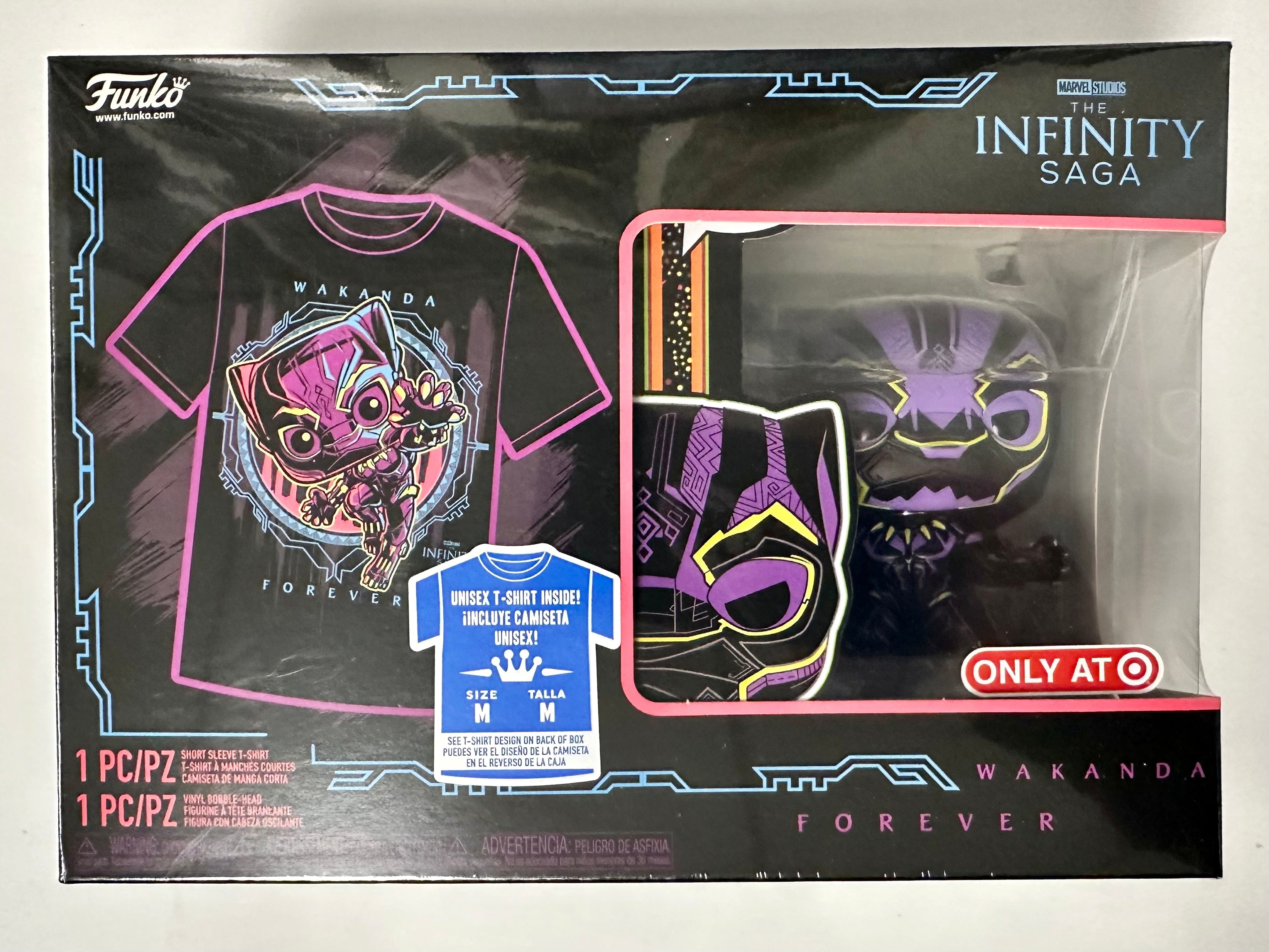 Funko Pop! & Medium Tee Marvel Black Light Black Panther #891 2022 Exclusive