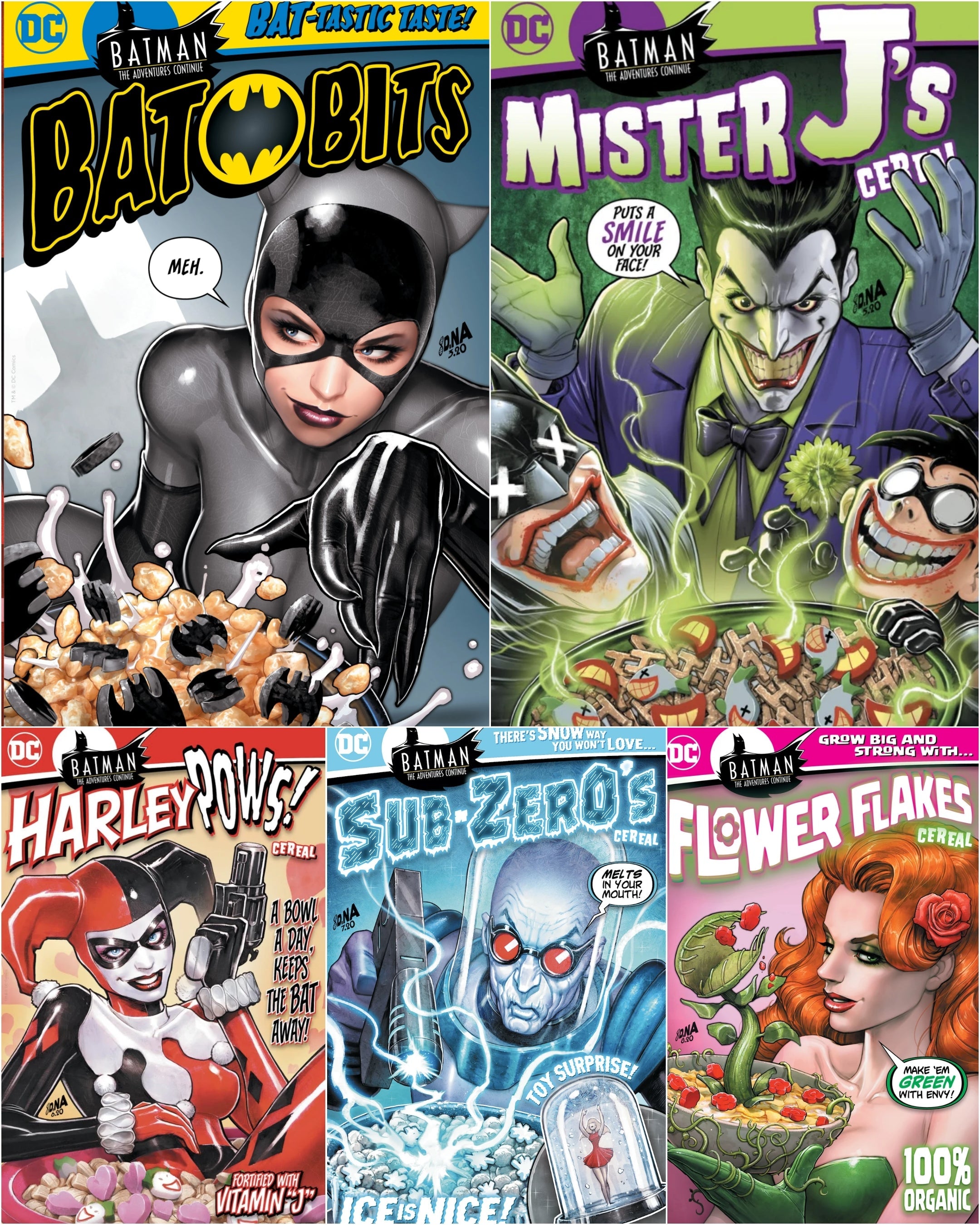 BATMAN THE ADVENTURES CONTINUE #1-#5 CEREAL BOX SSCO DAVID NAKAYAMA VARIANT SET