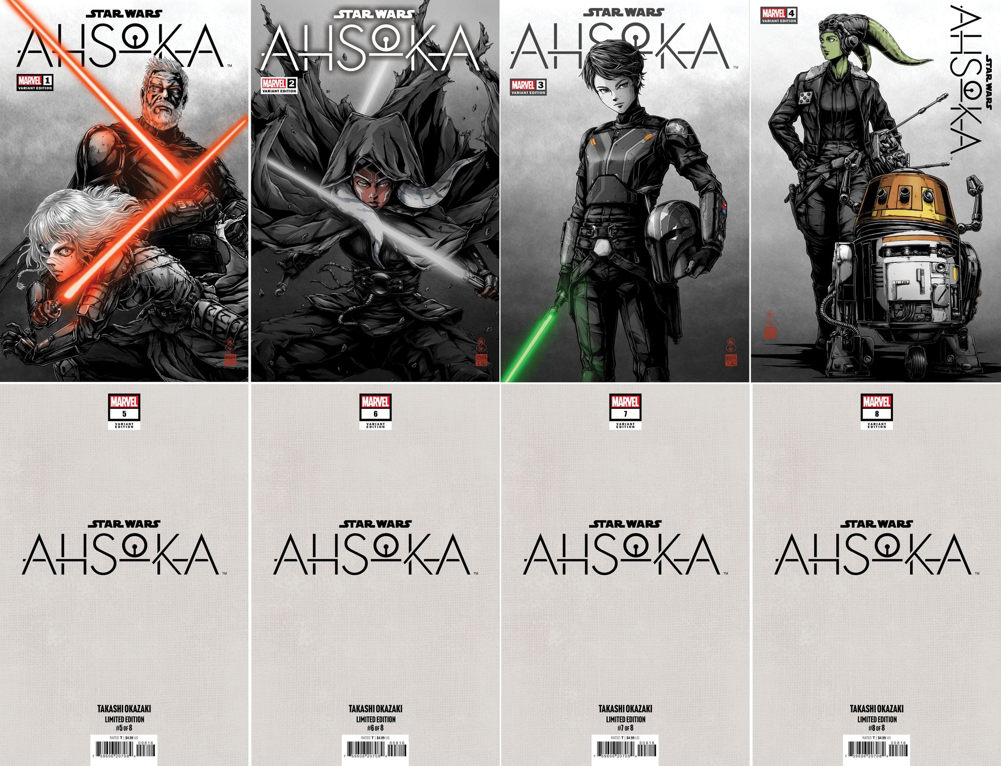 STAR WARS: AHSOKA #1-8 (TAKASHI OKAZAKI EXCLUSIVE TRADE VARIANT SET)(COMPLETE SET OF 8)