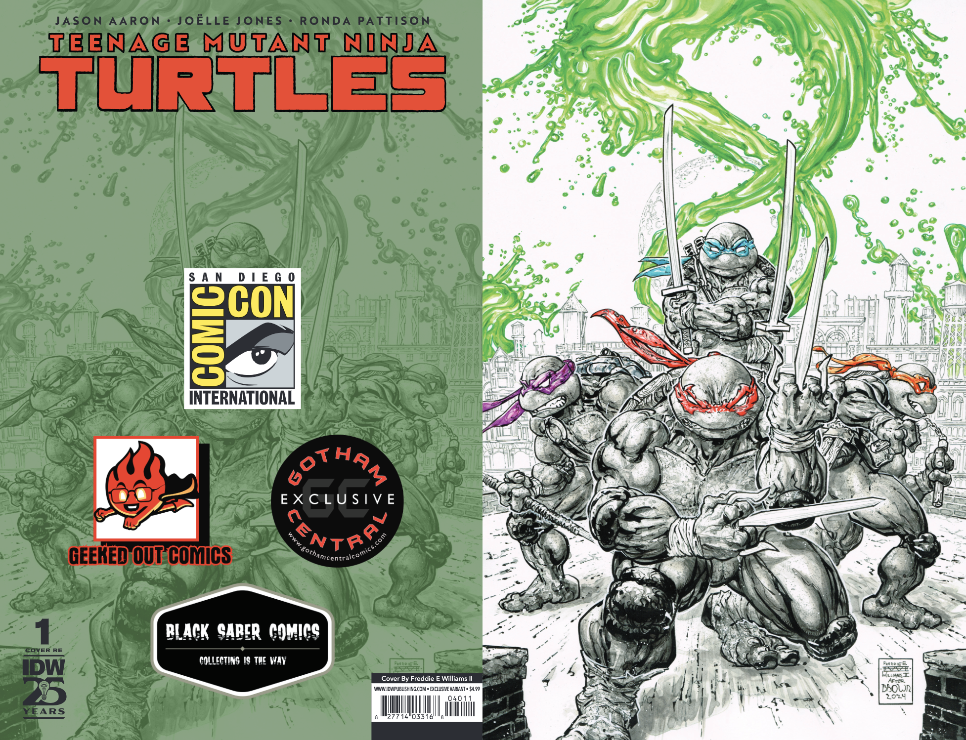 Teenage Mutant Ninja Turtles (2024) #1 Variant Freddie Williams ltd to 600 SDCC Black Saber Comics Exclusive