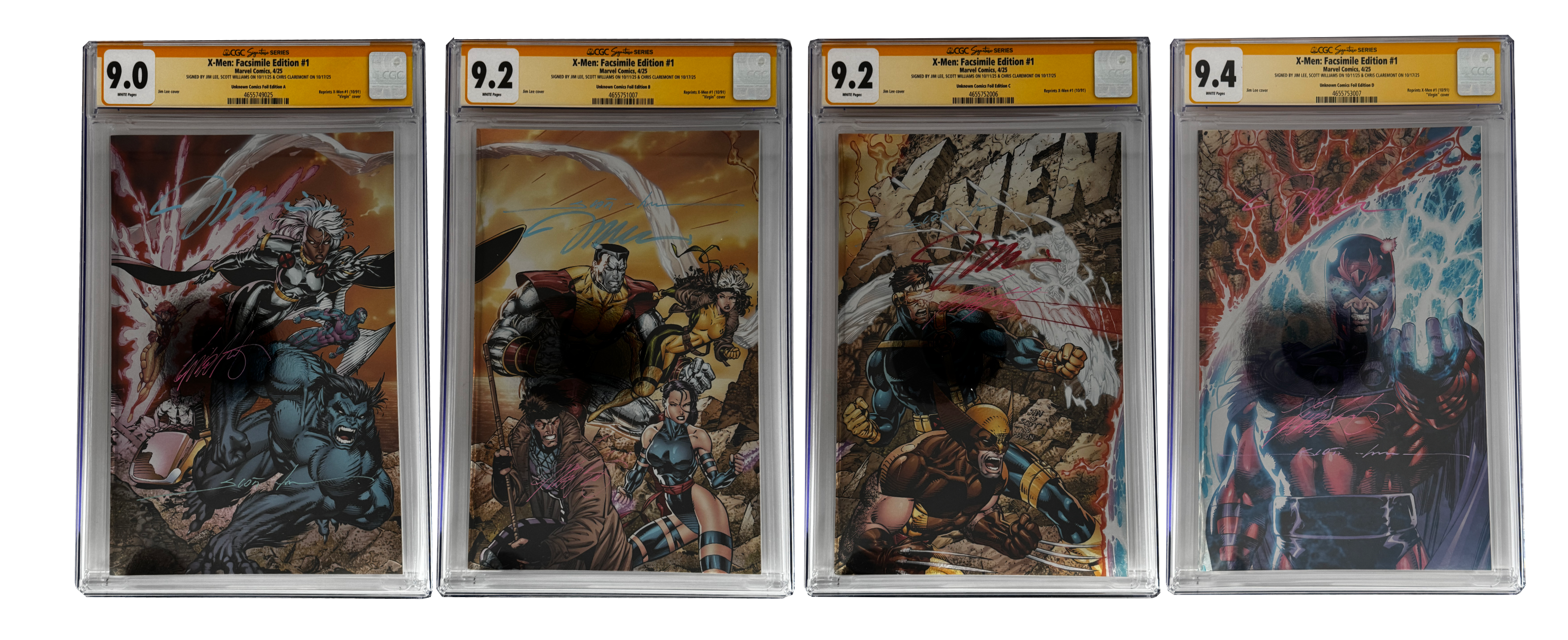 [TRIPLE SIGNED CGC YELLOW LABEL 4 PACK FOIL] X-Men 1991 #1 Facsimile Jim Lee | Claremont |  Williams Cover Var [Set #4]