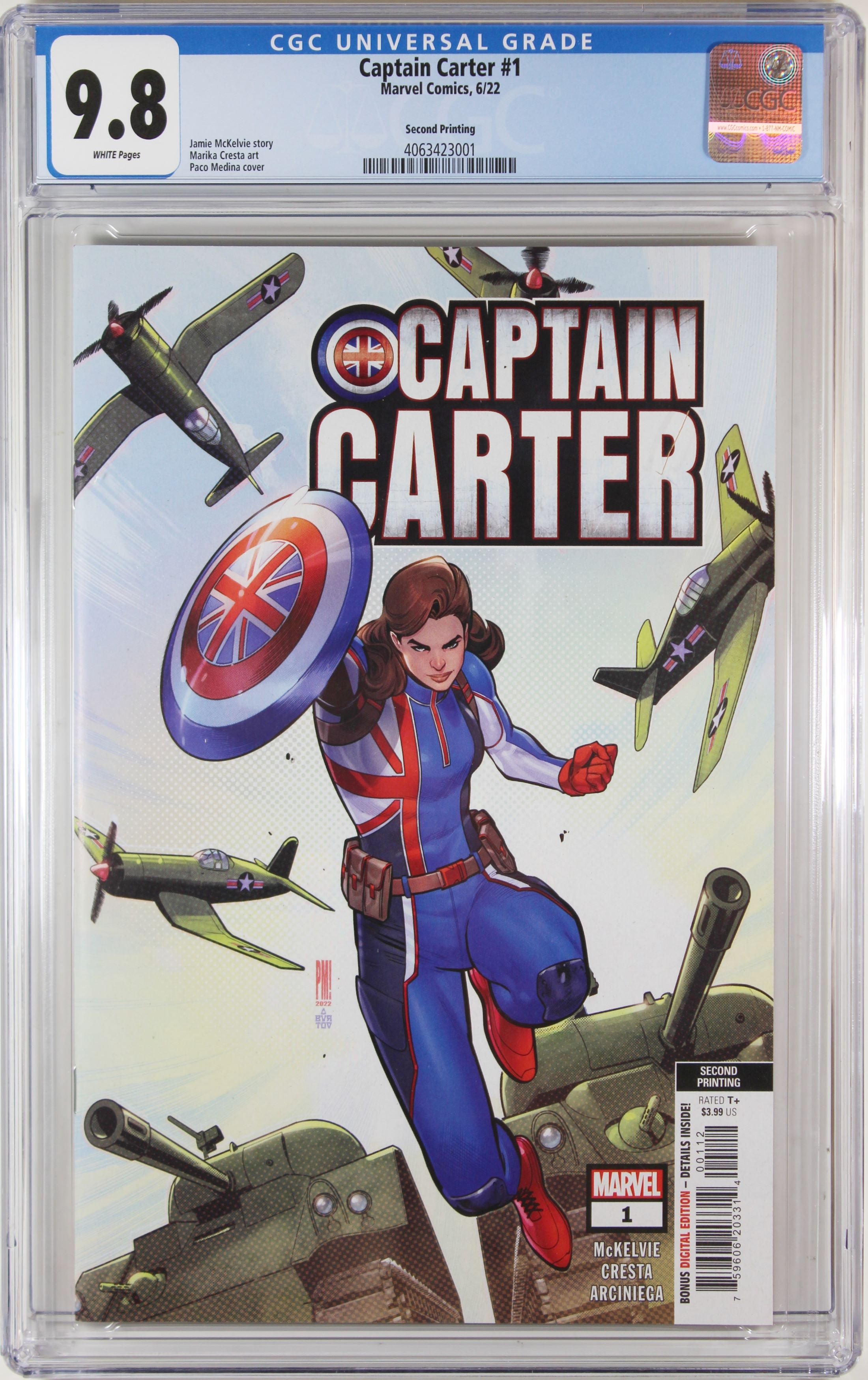 CAPTAIN CARTER #1 (2ND PRINT PACO MEDINA VARIANT)(RARE) CGC GRADED 9.8