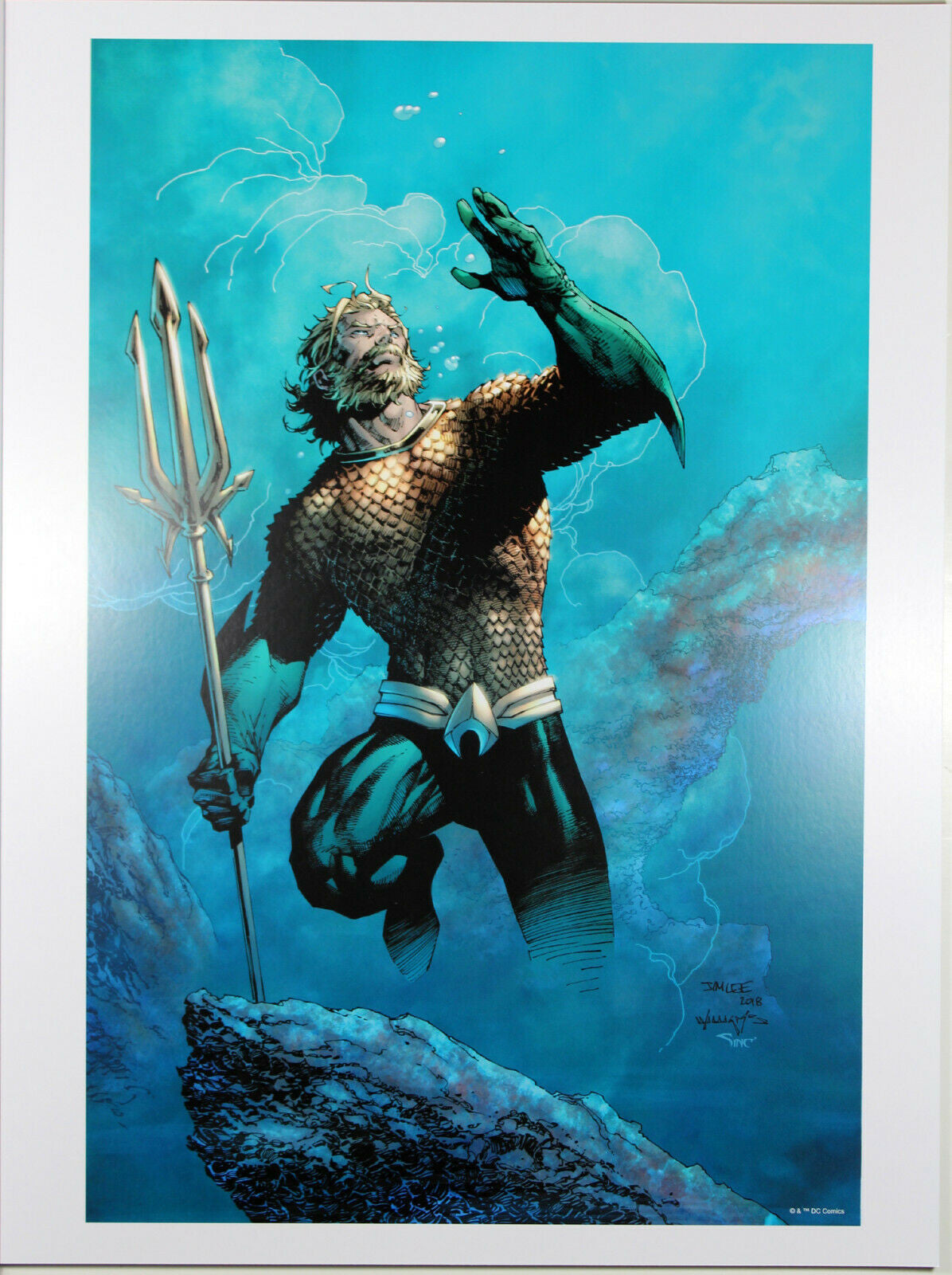 AQUAMAN (JUSTICE LEAGUE #10) ART PRINT by Jim Lee ~ 12" x 16" ~ Great Condition