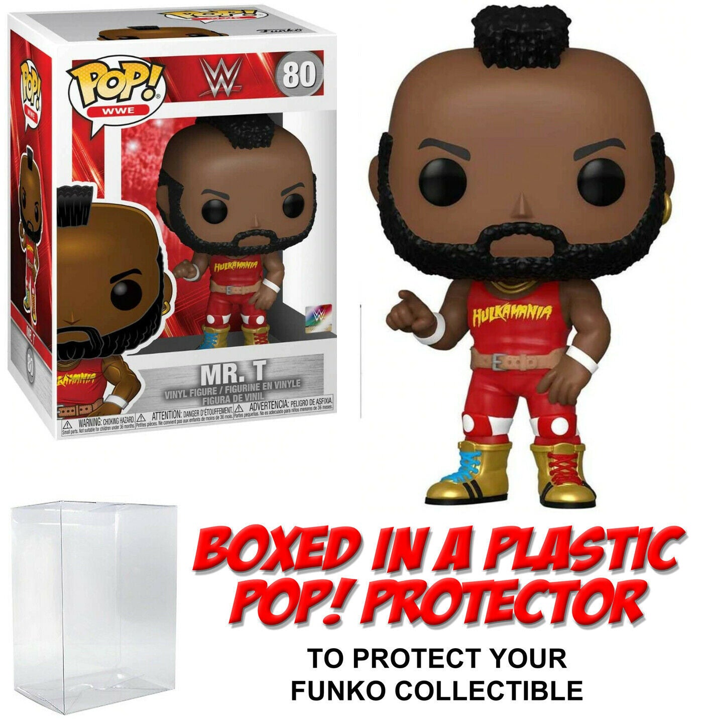 Funko POP! WWE ~ MR. T w/HULKAMANIA OUTFIT (#80) w/Protector Case ~ Wrestling