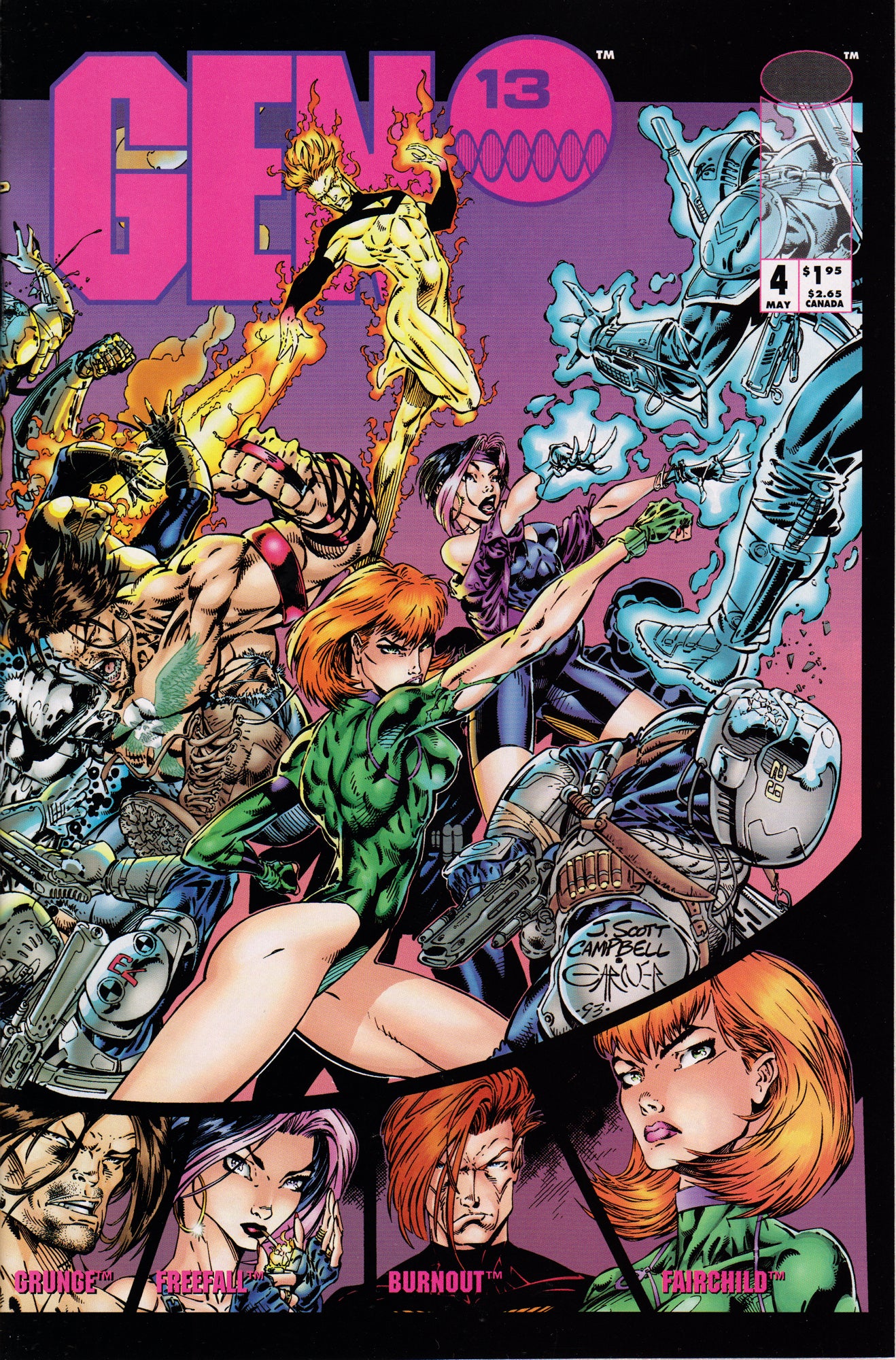 GEN 13 #4 (VOLUME 1) COMIC BOOK ~ Image Comics ~ J. Scott Cambpell Art