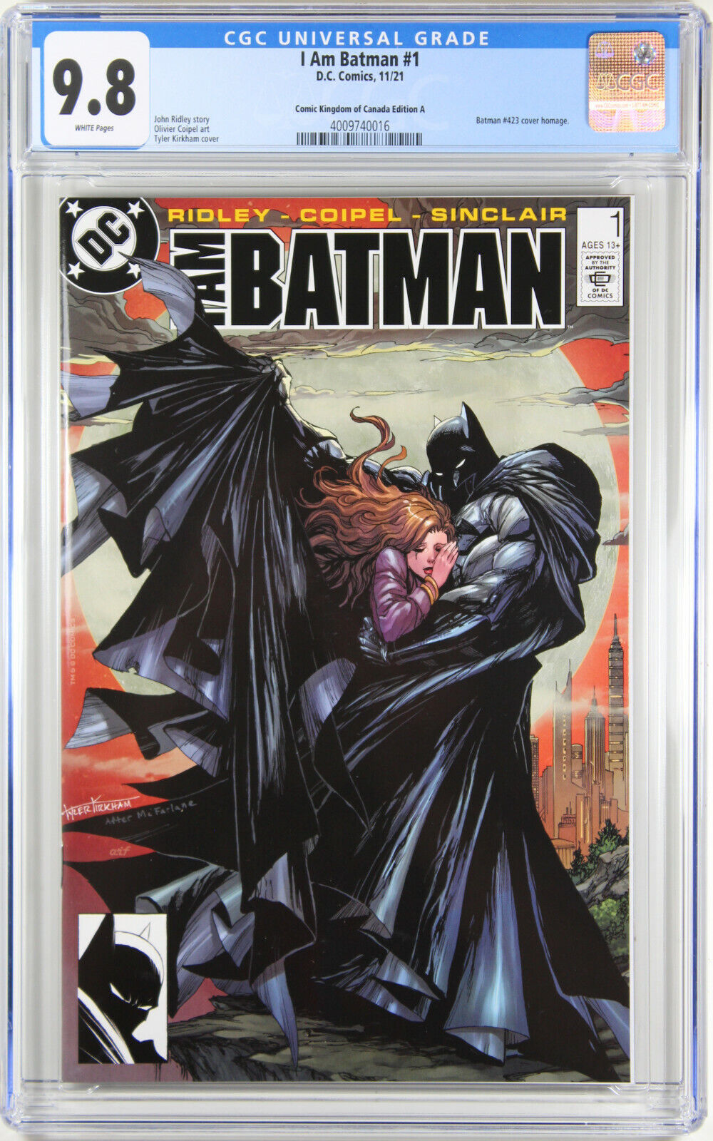 I AM BATMAN #1 (TYLER KIRKHAM EXCLUSIVE BATMAN 423 HOMAGE VARIANT) ~ CGC Graded 9.8