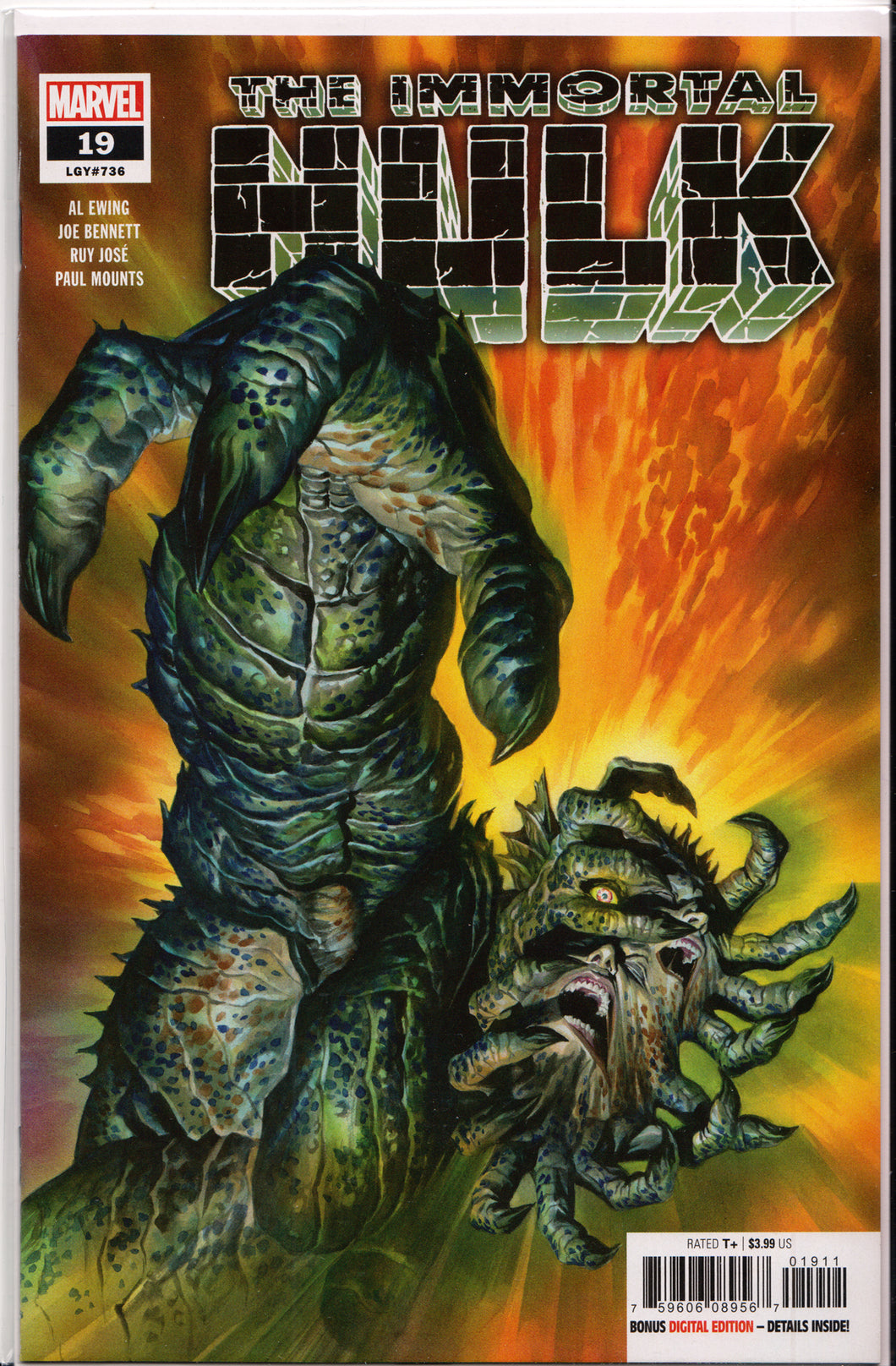 THE IMMORTAL HULK #19 (ALEX ROSS COVER) COMIC BOOK ~ Marvel Comics