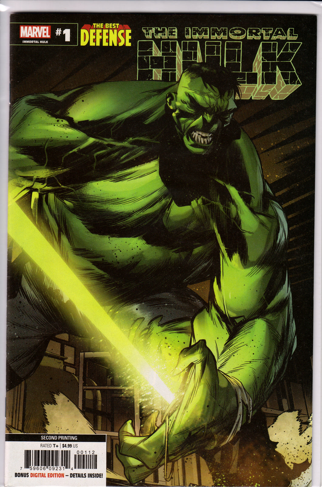 THE BEST DEFENSE: THE IMMORTAL HULK #1 (2ND PRINT) COMIC BOOK ~ Marvel Comics