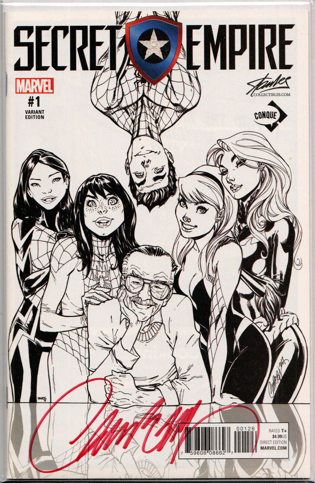 SECRET EMPIRE #1 CONQUE CON B&W EXCLUSIVE VARIANT ~ SIGNED BY J. SCOTT CAMPBELL