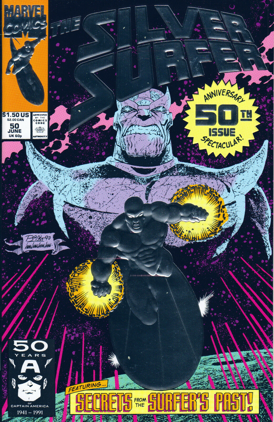SILVER SURFER #50 (1ST PRINT)(FOIL EMBOSSED COVER) ~ Marvel Comics
