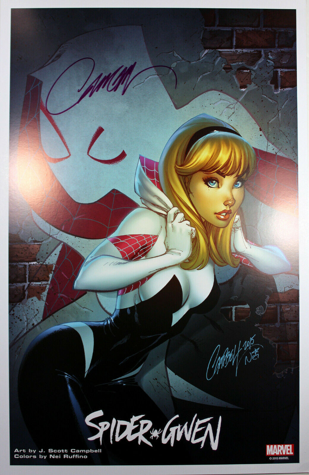 SPIDER-GWEN (GWEN STACY) ART PRINT Signed by J. Scott Campbell 11" x 17"