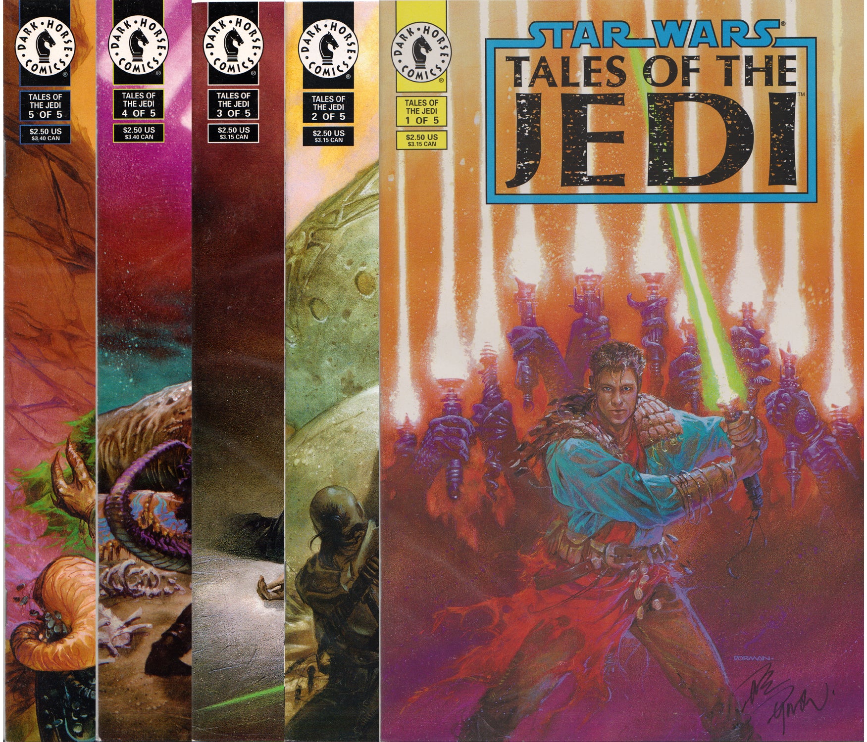 STAR WARS: TALES OF THE JEDI #1-5 COMIC BOOK SET ~ #1 & #2 Signed by Dave Dorman