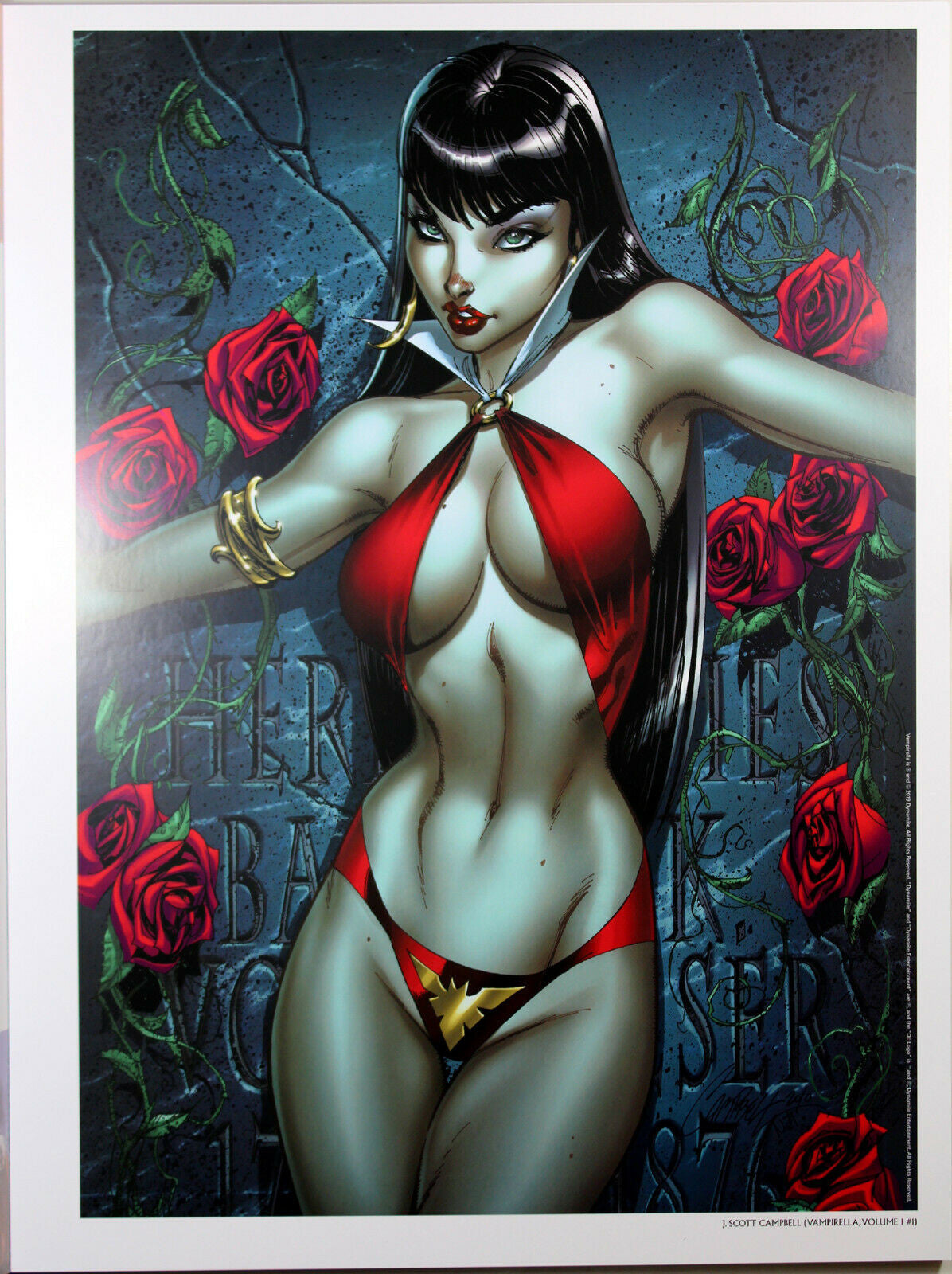 VAMPIRELLA ART PRINT by J. Scott Campbell ~ 12" x 16" ~ Great Condition